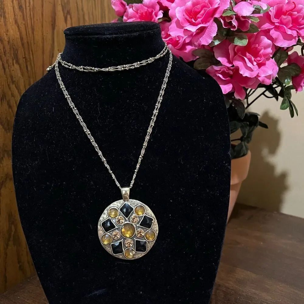 LIA SOPHIA Antiqued Gold Tone Multi Strand Round Statement Pendant Necklace